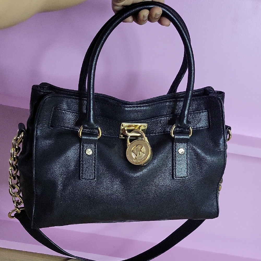 MICHAEL Michael Kors Black Satchel with Gold Chain